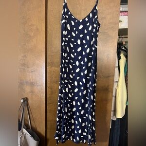 REFORMATION Navy and White Sleeveless midi Dress